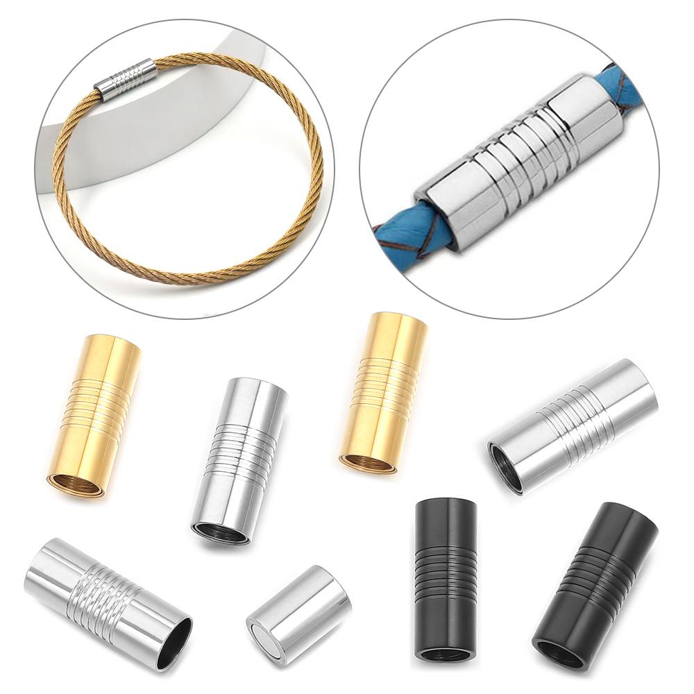 5Pcs Stainless Steel Strong Magnetic Clasps Gold Cylindrical Buckle For Round Leather Bracelet Connectors DIY Jewelry Accessory