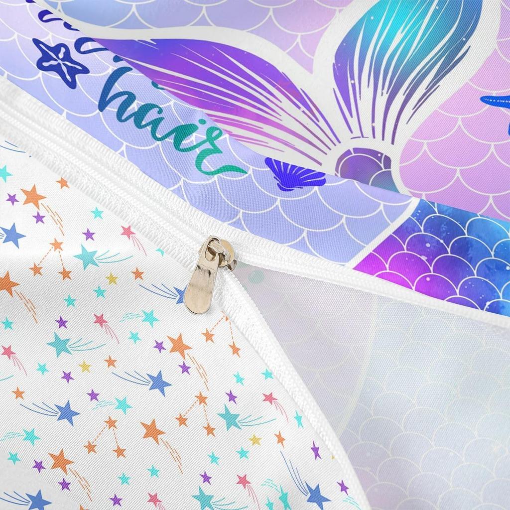 Erosebridal Mermaid Tail Comforter Cover,Kids Fish Scales Duvet Cover Twin,Girly Shell Starfish Bedding Set Ocean Life Sea Animal Bed Sets P