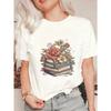 Black Oversized T Shirt With Stack Of Books And Flowers Print For Casual Wear And Reading Lovers