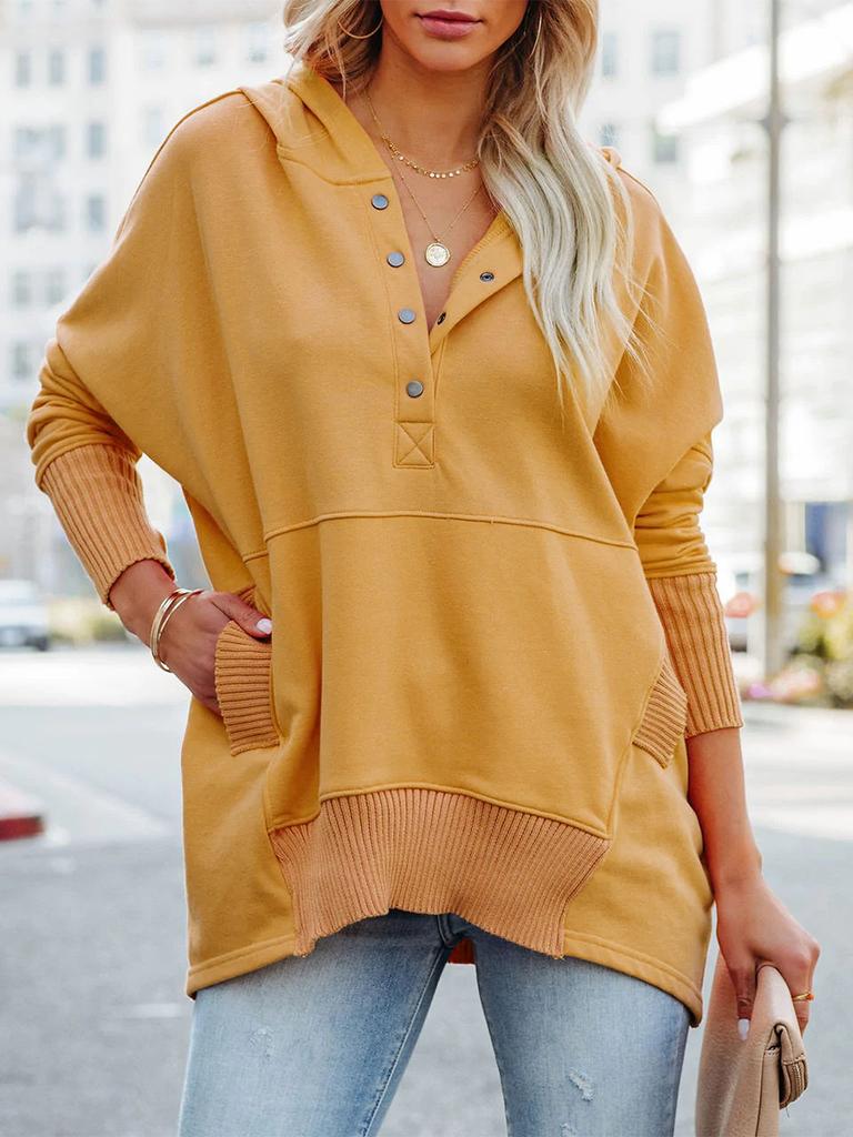 Женская толстовка, модный топ с v-образным вырезом и капюшоном, рукавами «летучая мышь», повседневный свободный пуловер с резьбой