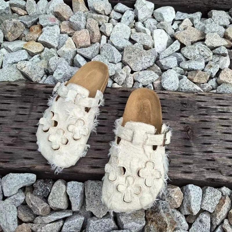 New Luxury Fashion Women's Suede Mules Slippers Cork Insole Sandals Support Outdoor Beach Comfort Shoes Zapatos Mujer