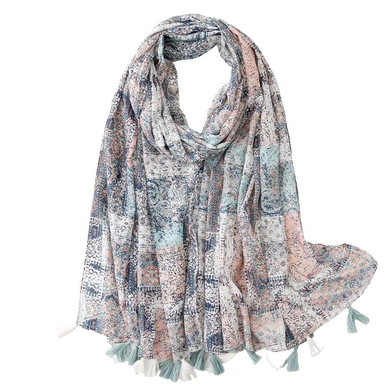 Lightweight Scarves Fashion Flowers Print Women Cotton Wrap Scarf Head Shawl Summer Gift