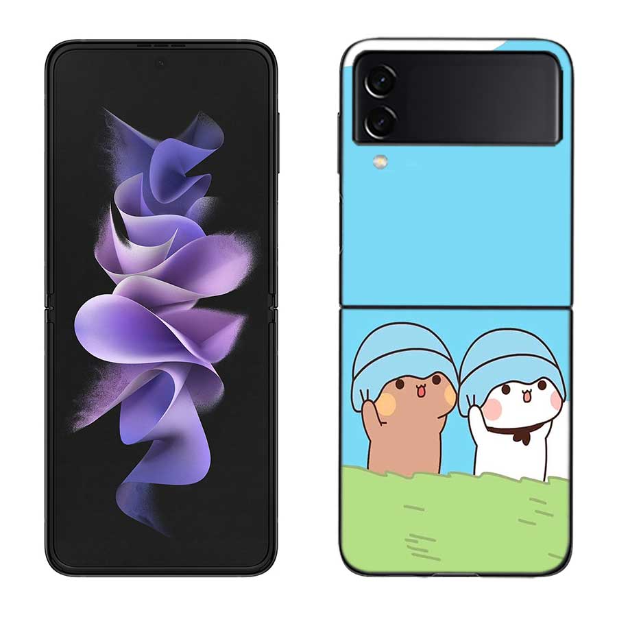 Милый Чехол BuBu DuDu для Samsung Z Flip 7 6 5G Galaxy Z Flip 5 4 3 Черный Жесткий Чехол Роскошный PC Корпус Coque