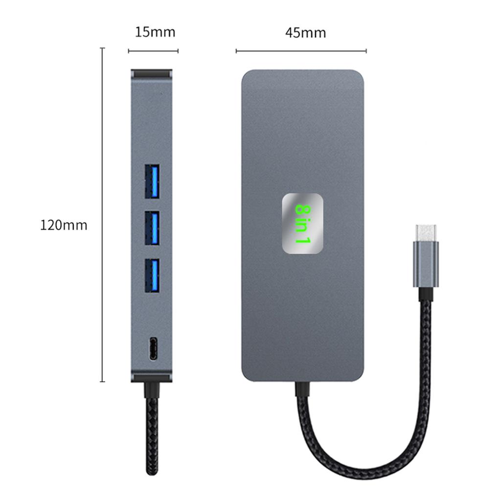 8 In 1 TYPE-C To RJ45 Gigabit USB 3.0 HDMI DP PD100W Interface Hub Adapter Dock