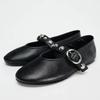 Fashion Ballet Flats for Women - Rivet Design Buckle Strap Soft Leather Light and Comfortable 2025 Autumn Collection Ladies Footwear