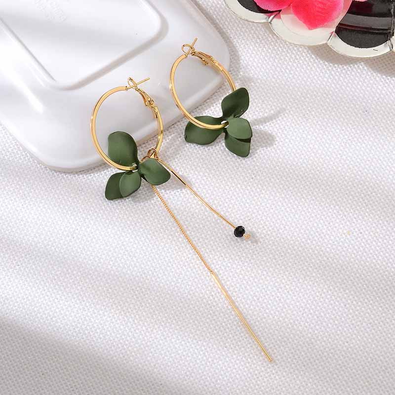Petal Asymmetric Earrings Fashion Personalized Long Geometric Circle Tassel Eardrop Earrings
