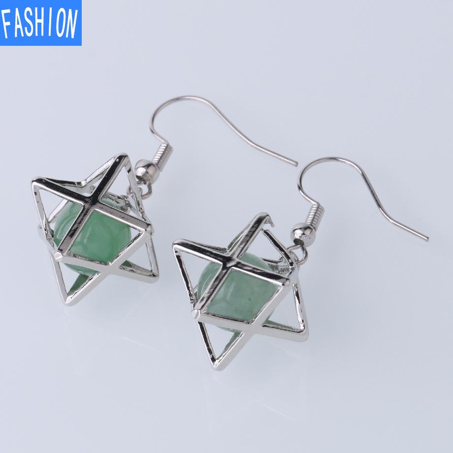 Серьги Melcaba Jewelry полые шестиконечные звезды клетка натуральный кристалл преувеличенные серьги женские серьги