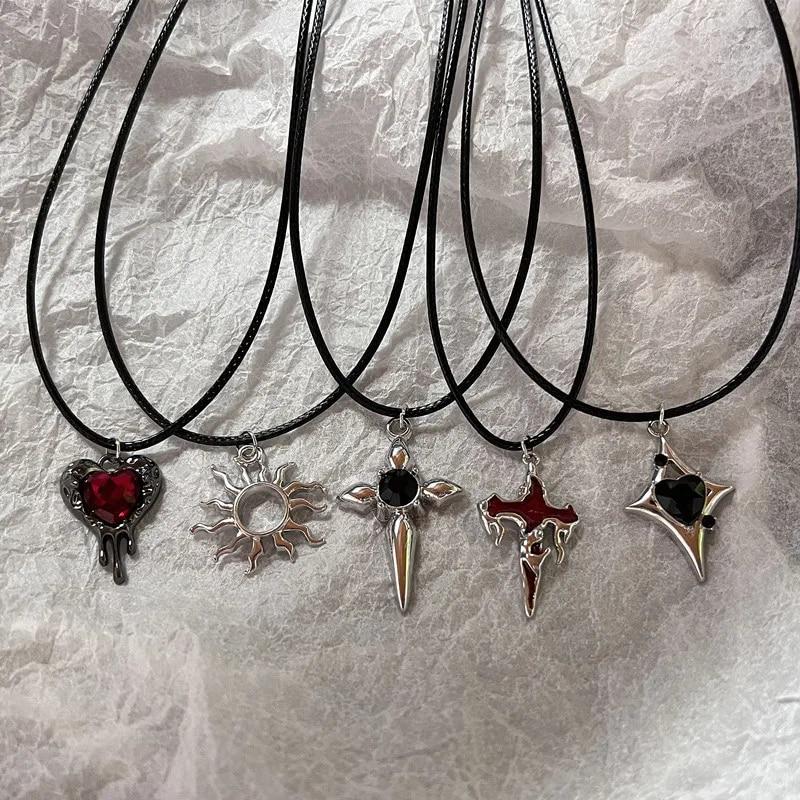 Готическое 90-е кожаное ожерелье с подвеской в ​​форме лавы и звезды для женщин и мужчин, аксессуары цвета антикварного серебра, эстетические ювелирные изделия