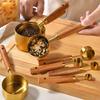 8 шт. Деревянная ручка Мерная ложка Нержавеющая сталь Чашка для кофейных зерен и порошка Инструменты для обжарки и приправки чая Кухонные аксессуары