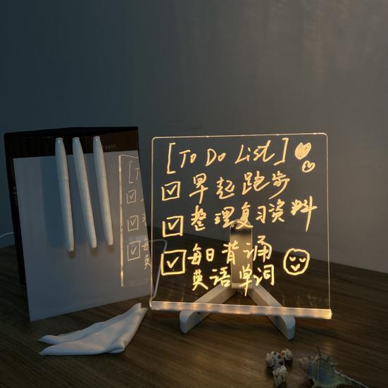 LED Note Board with 7 Colors Pen Reusable Easy To Use Glowing Acrylic Message Marker Board with Light LED Illuminated Drawing Board