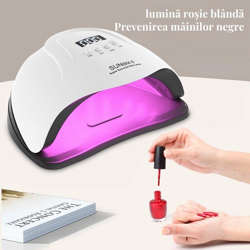 280W UV LED Nail Lamp for Gel Nails, 66 Beads Red Light, 4-Level Speed Adjustment, Digital Display, Fast Drying, Detachable Base, White