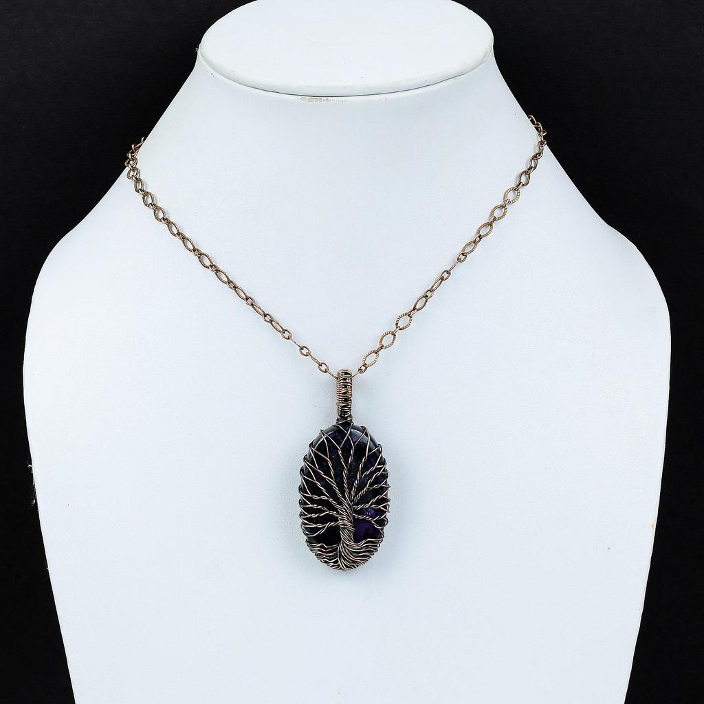 Древо Жизни Драгоценный Камень Чароит Чистая Медная Проволока Обернутая Ювелирные Изделия Кулон Ручной Работы