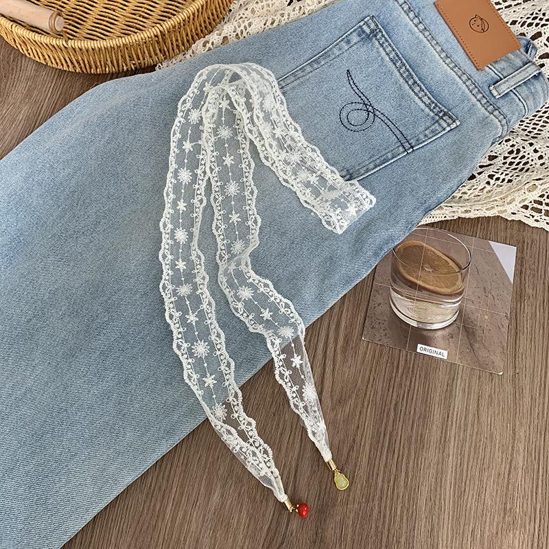 Lace Silk Scarf, Long Strip, High-end Bow, Small Pendant, Scarf, Headscarf, Headband, Decorative Scarf, Waist Belt Can Be Tied.