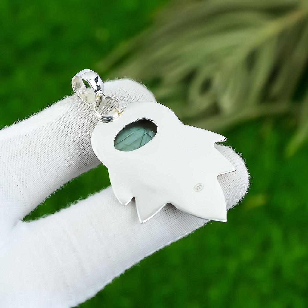 Натуральный Лабрадорит Подвеска из Драгоценного Камня Синий Серебро 925 пробы Индийские Ювелирные Изделия