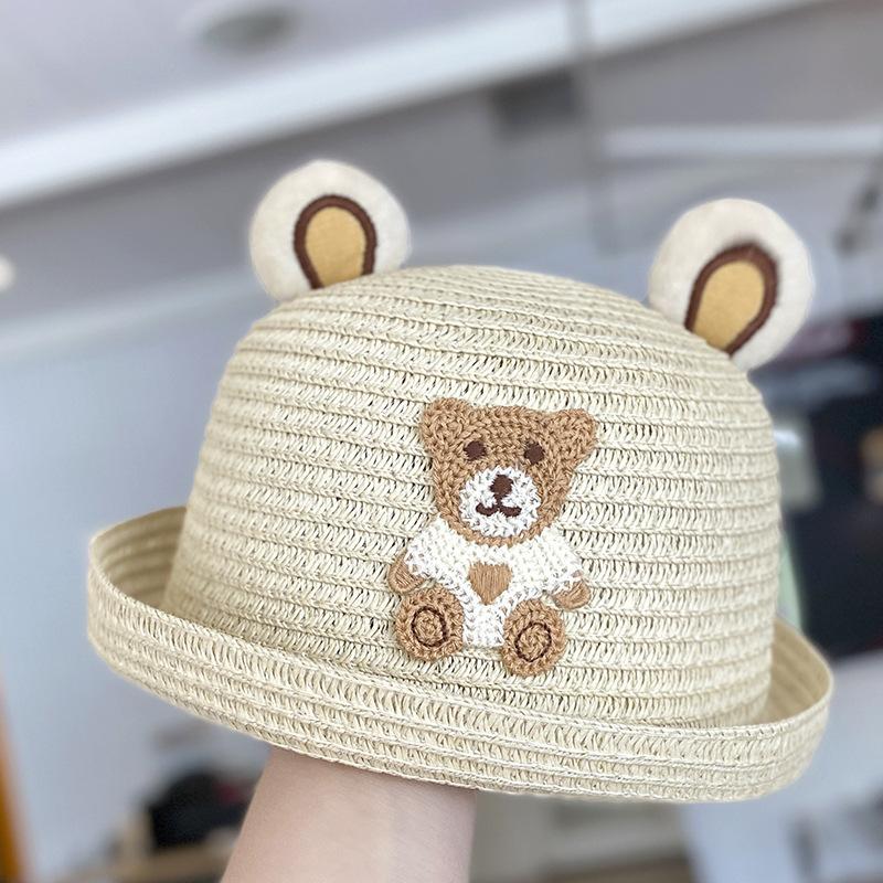 Children's hats summer boys cute straw hats baby sunscreen baby girl sunshade fisherman cool hat bag set summer