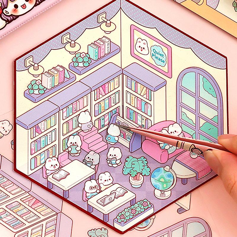 1 набор мультяшных карманных кабинок для бизнеса, сцен для укладки и склеивания, сделай сам, 3D-наклейки, праздничный подарок на день рождения, Рождество для ребенка, студента