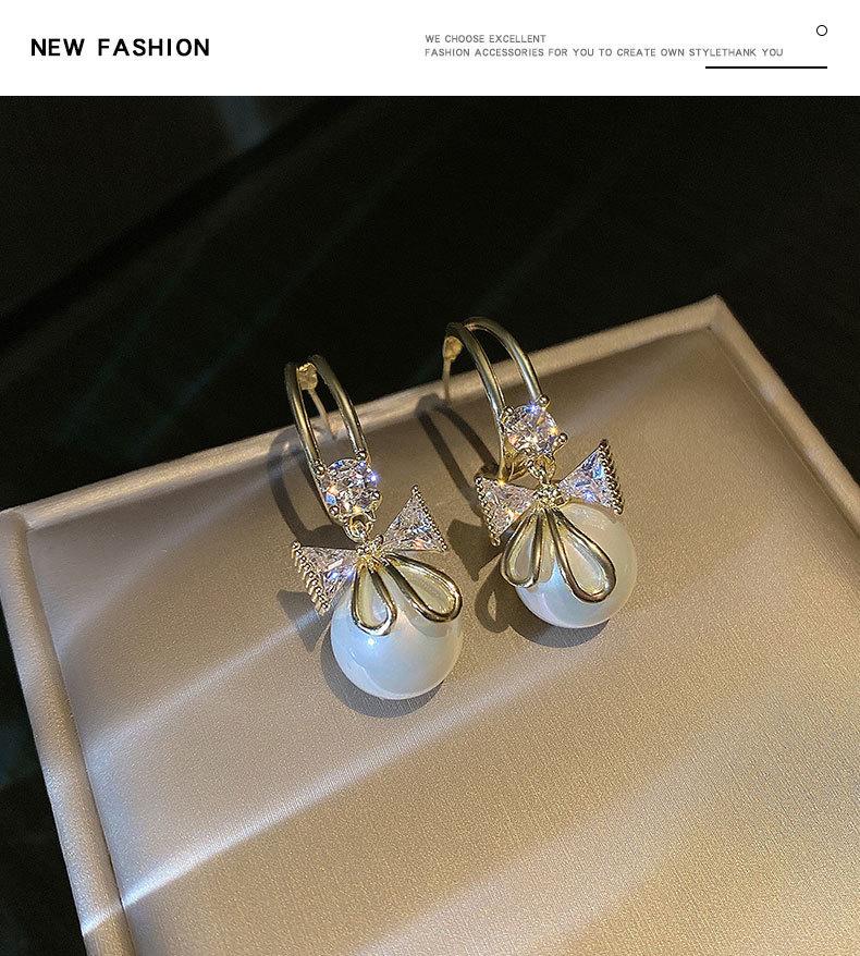 Длинные серьги-бантики из серебряных игл S925 с кошачьим глазом и жемчугом - Ретро и универсальный стиль для женщин