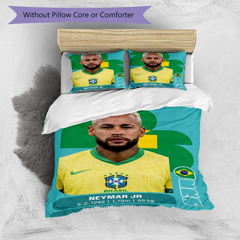 3pcs Neymar18 Design Cover Set - HD Printed Bedding with 1 Cover and 2 Pillowcases - Perfect for Home and Dorm Decor
