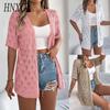 Summer Cut-out Leaf Short-sleeved Knitted Cardigan for Vacation Sun Protection Women's Wear