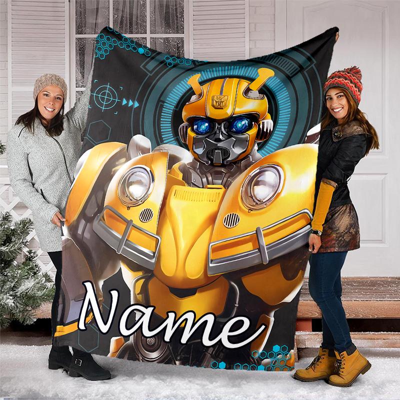 Personalized Custom Name Blanket - Bumblebee Print Design,Blanket for Sofa,Bed,Travel,Camping - Soft and Warm, Great Gift