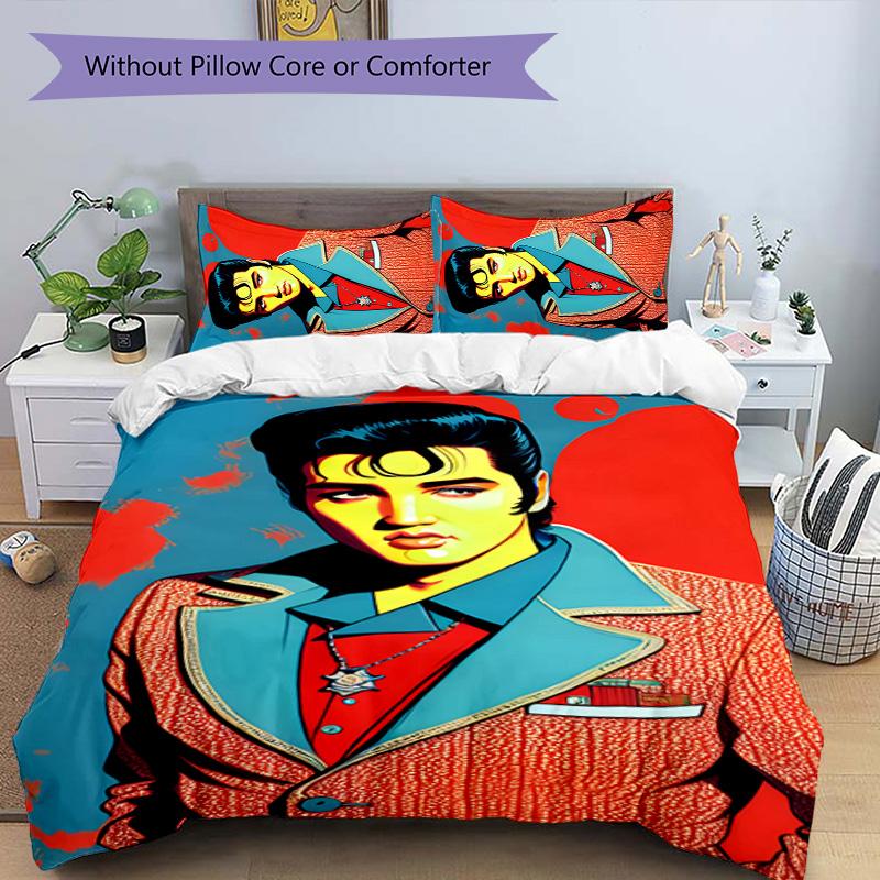 Elvis 3pcs Bedding Set Duvet Cover Closure Includes 1 Duvet Cover & 2 Pillowcases for All Seasons Bedroom Home Dorm Decor
