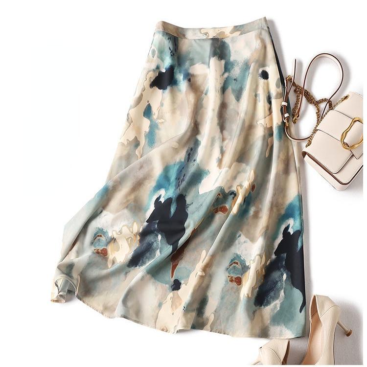 Весенне-летняя женская юбка трапециевидной формы с высокой талией и цветами, юбка средней длины, женская юбка размера плюс