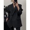 Women's High-End Rhinestone Blazer 2024 - Sparkly Black Wide-Leg Medium-Length Suit Jacket