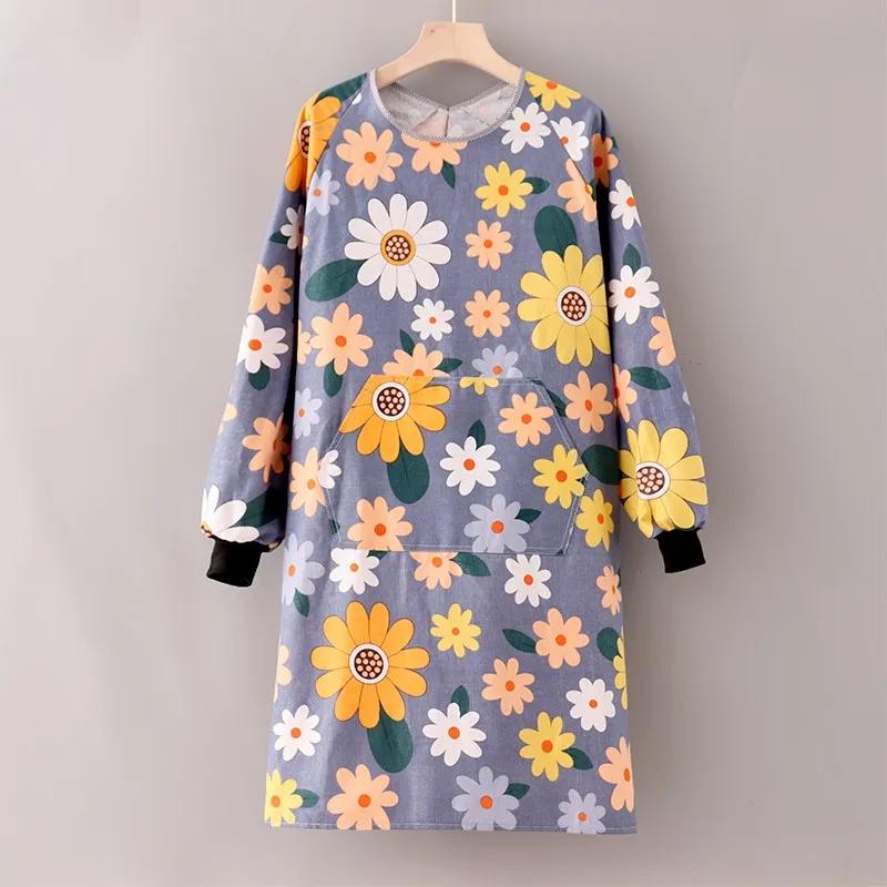 Фартук из масляной ткани, модный холщовый кухонный фартук для дома с длинным рукавом, прочная женская верхняя одежда, рабочая одежда