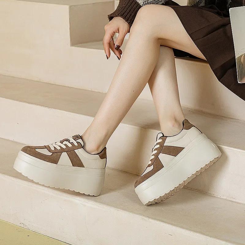Модные женские туфли на толстой подошве, весна-осень, новый повседневный обувь для увеличения роста, женские модные кроссовки на платформе с цветовым сочетанием