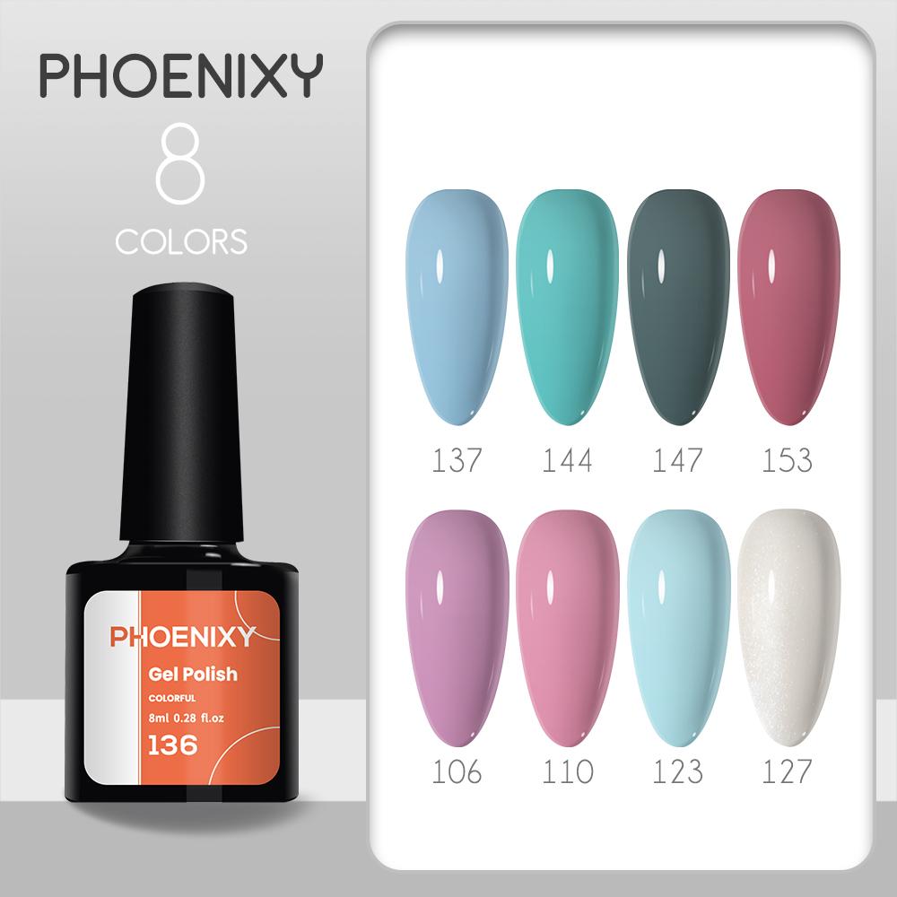 Набор лаков для ногтей PHOENIXY, 4/6/8/10 шт., гибридный полупостоянный светодиодный гель-лак для замачивания, все для маникюра, набор лаков для ногтей