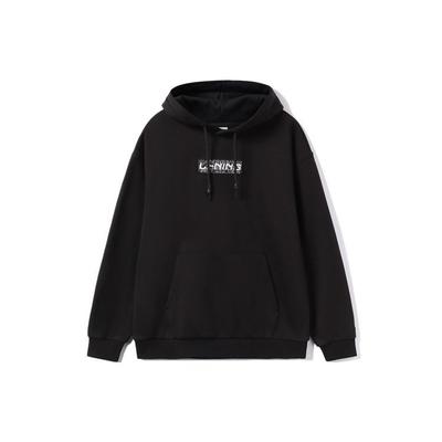 Li Ning Sports Fashion Series Вышитый логотип Свободная флисовая теплая толстовка с капюшоном унисекс толстовки черного цвета AWDRB74-1
