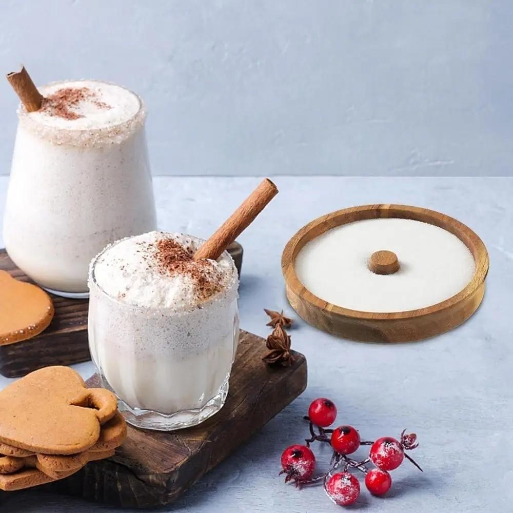 Wooden Seasoning Dish Round Cup Salt Rimmer Bar Accessories Sugar Edge Box  Drinks Garnish