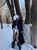 Европейский стиль Осень и Зима Пляж Овечья шерсть Имитация меха Куртка Женская Удлиненная Модная Черная Длинный рукав Плюшевое пальто