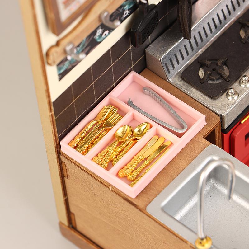 1Комплект 1:12 кукольных мини-ножей, вилок, ложек, зажимов, столовых приборов с ящиком для хранения, кукольные кухонные принадлежности, утварь, декор, аксессуары