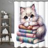 Милый кот, развалившийся на книге, Книги Шторка для душа, Декоративная шторка для душа для ванной комнаты, Водонепроницаемая шторка для душа с крючками