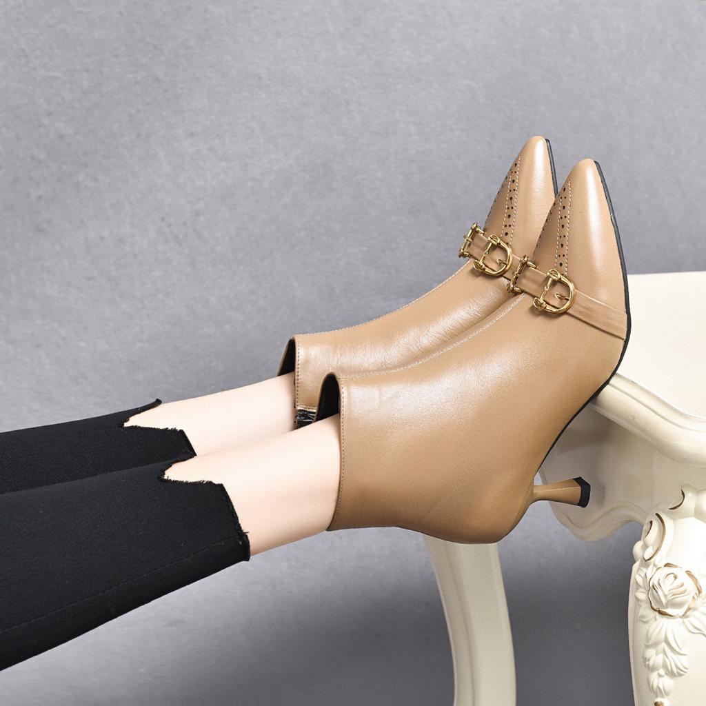 Модные остроносые маленькие ботильоны осень-зима новые модные ботильоны на шпильке первый слой коровьей кожи боковая молния короткие ботильоны