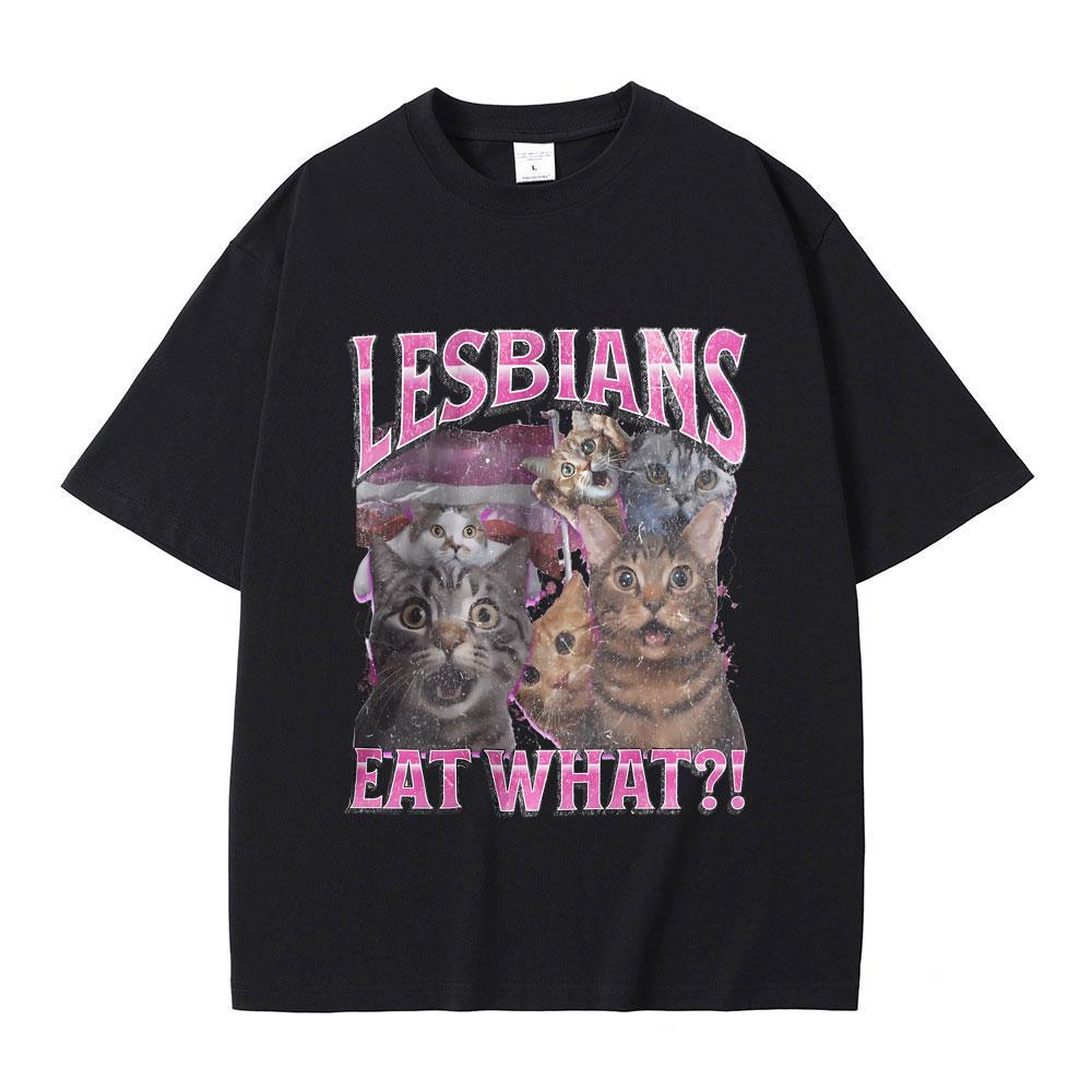 Лесбиянки Едят Что Графическая Футболка Унисекс Повседневная Высококачественная Футболка из Чистого Хлопка Мужская Женская Модная Оверсайз Уличная Одежда Футболки