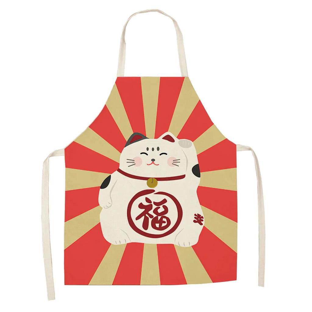 Кухонный фартук Lucky Cat, женский фартук для приготовления пищи, хлопковые льняные нагрудники, кухонный фартук для уборки дома, Kawaii фартук