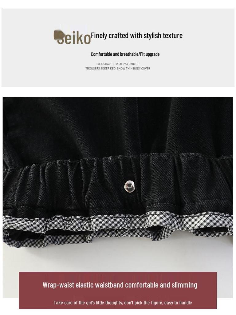 Черные джинсы для девочек - Весна/Осень 2025, Модный свободный крой с вариантами изогнутых или прямых штанин.