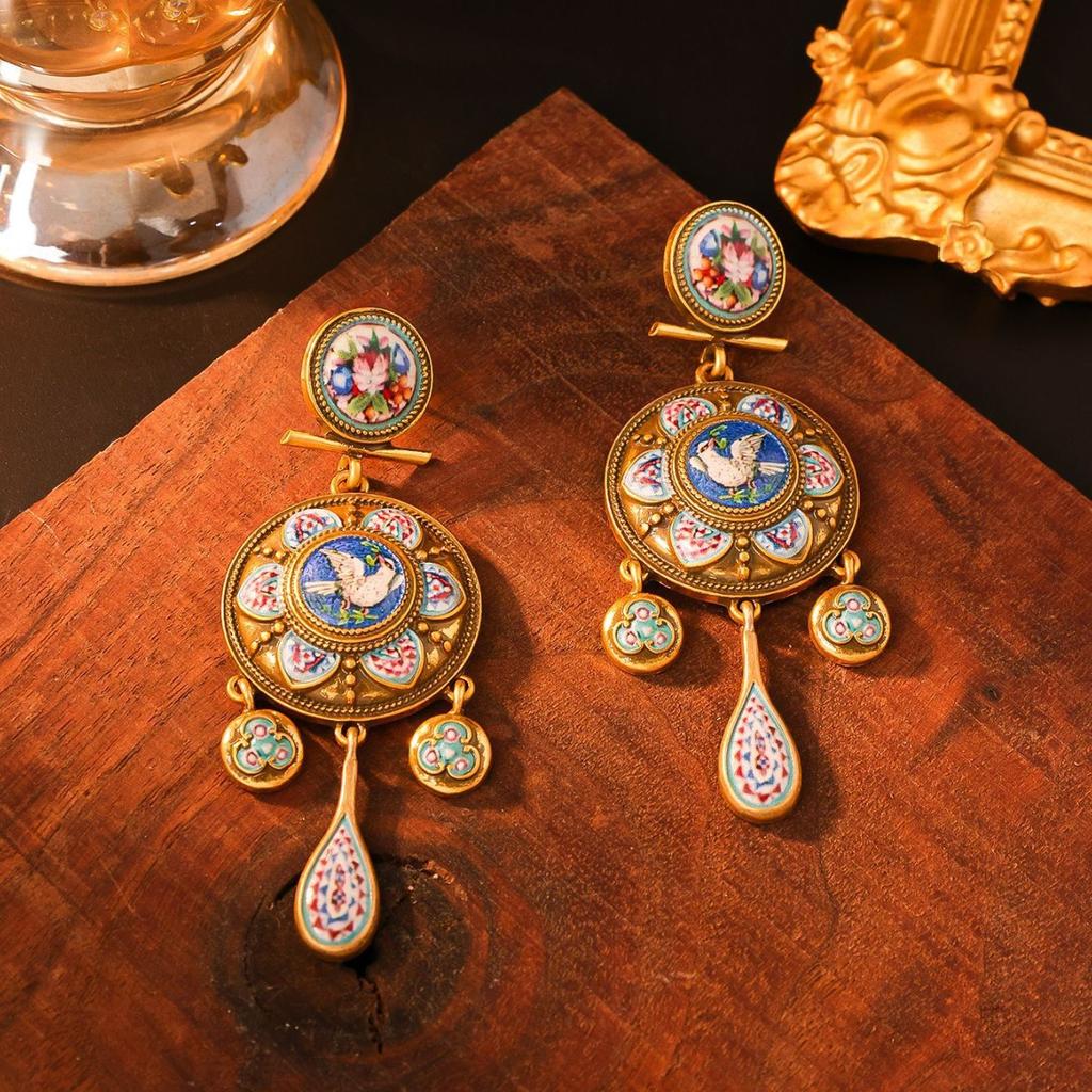 Vintage Court Style Rattle Earrings Medieval Ethnic Style Vintage Earrings Travel Vacation Peace Dove Earrings