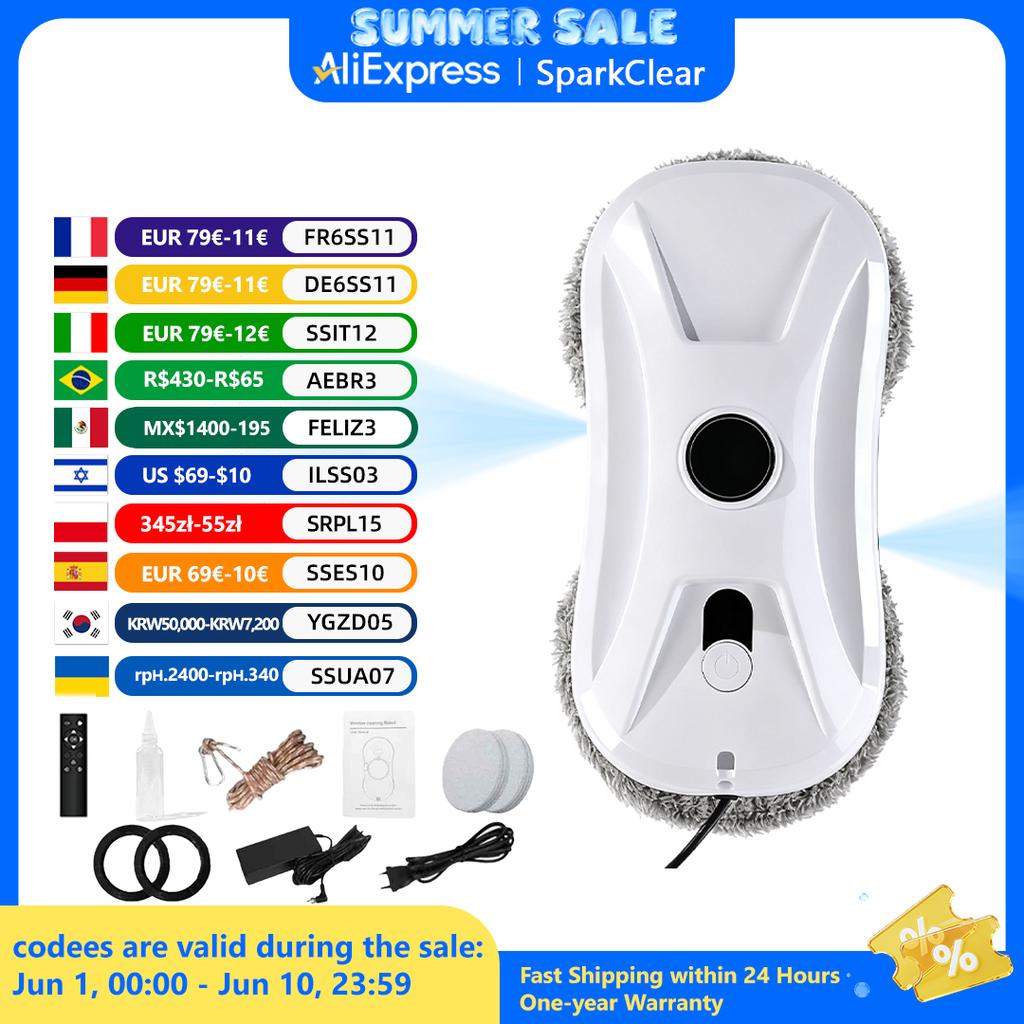 Intelligent Ultrathin Auto Ultrasonic WaterSpray Window Cleaning Robot Remote Control Electric Glass Wash Vacuum Cleaner Robotic
