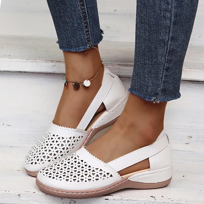 Women's Summer Flat Round Toe Sandals  New Retro Button Sandals Comfy Mary Jane Comfortable Shoes for Women Plus Size 43