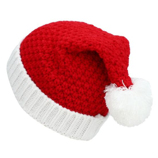 Christmas Hat Knitted White Pompom Handmade Flanging Thermal Dress Up Costume Accessories Woolen Yarn Women Men Unisex Santa Claus Cap for Outdoors