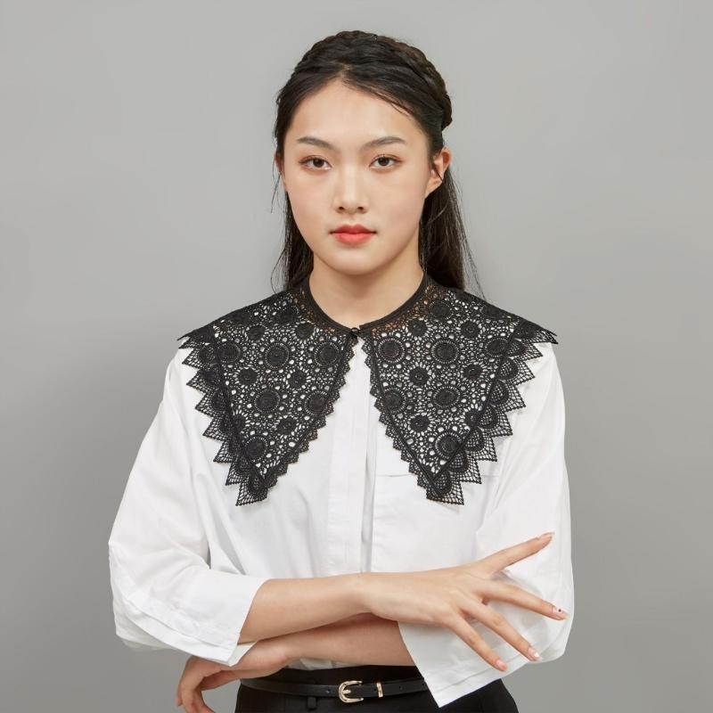 Women Girls Vintage Lolita False Fake Collar Shawl Sweet Ruffles Lace-Up Bow Decorative Necklace Choker Short Poncho