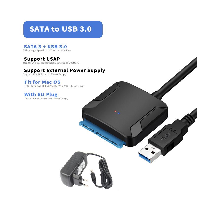 Для кабеля-переходника SATA 3 на USB 3,0 3,5 HDD 2,5 SSD-адаптера, подходящего для Windows 7/8/10/11, для Mac OS X, адаптера шнура внешнего жесткого диска