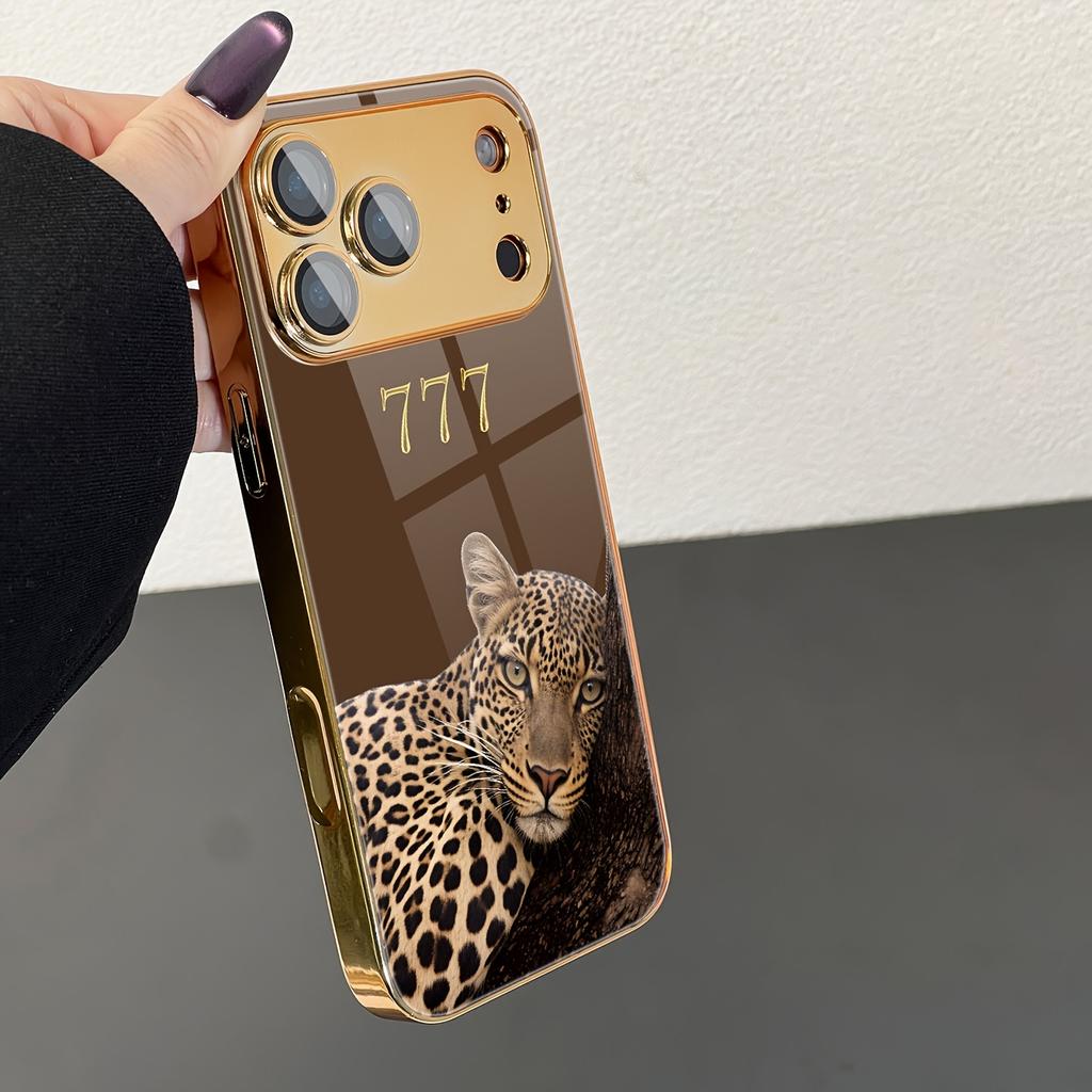 Роскошный Жесткий Чехол Дикий Леопард для iPhone Золоченая Кромка Реалистичный Принт Гепарда и 777 Зеркальная Поверхность Чехол для Телефона