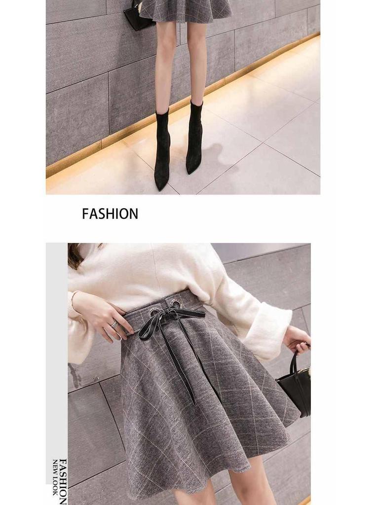 Женская шерстяная клетчатая юбка А-силуэта с высокой талией - Осень/Зима 2025, корейский стиль, юбка-зонт