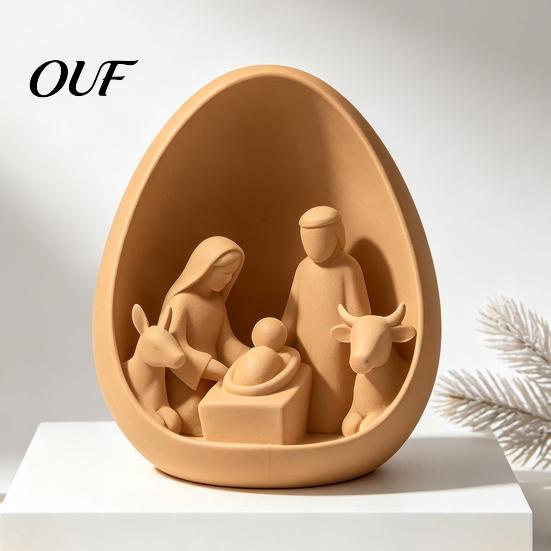 Home Soft Furnishing Accessories 3D Printed Egg?Shaped Nativity Scene Figurine, Holy Family Manger Religious Art for Window Display Decor,