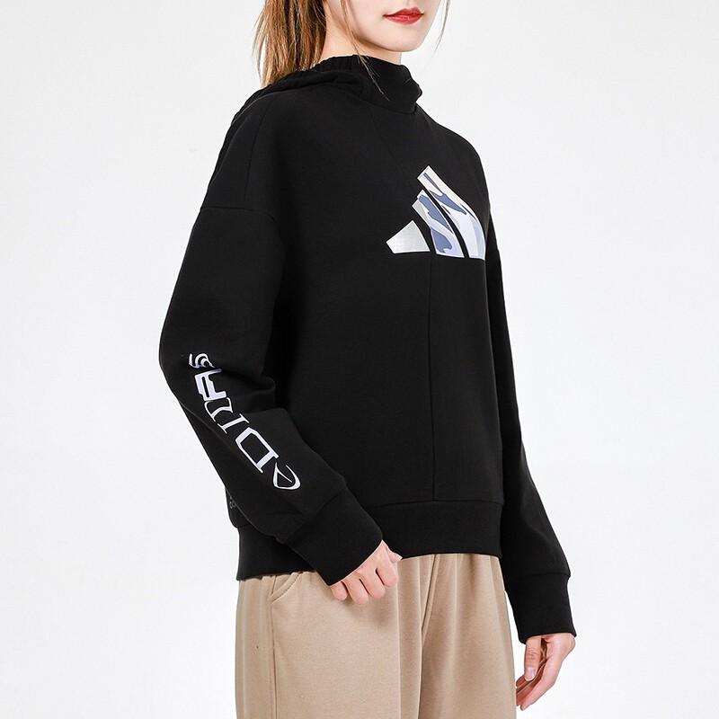 adidas Повседневная толстовка с капюшоном и принтом логотипа с длинными рукавами, женские топы, черный цвет H09755