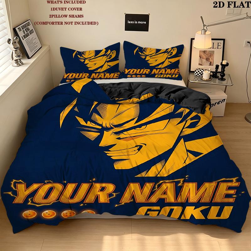 Custom Name,Dragon Ball Pattern Bedding Home Decoration Birthday Gift ( 1 duvet cover + 2 pillowcase, without core),fan merchandise.